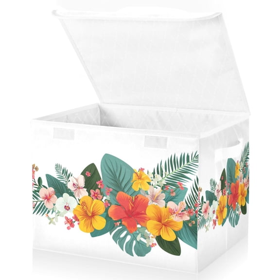 Foldable Fabric Storage Bin With Handle Collapsible Basket Box Storage With Lid Organizer Garland with Leaves