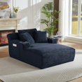 thumbnail image 3 of 66" Chaise Lounge Chair Indoor, Oversized Sleeper Sofa Bed with Cup Holders and Side Pockets, Faux Fur Boneless Couch Reading Chairs, Dark Blue, 3 of 8