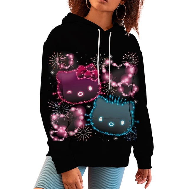 Sudadera con capucha de los años 90, sudadera gótica Y2k, sudadera con capucha de Hello Kitty, sudadera de anime japonés, sudadera MINISO, ropa, tops, sudadera, ropa de calle