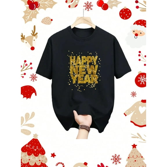 MAWOTEA Happy New Year & Christmas Family T-Shirt for Kids,100% Cotton Made Comfy Fabric,New Year's T-shirt