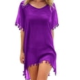 thumbnail image 1 of Ropa de playa para mujer Vestido de gasa con borlas Traje de baño Top a prueba de sol, Morado Sweethay AP002175-05, 1 of 4