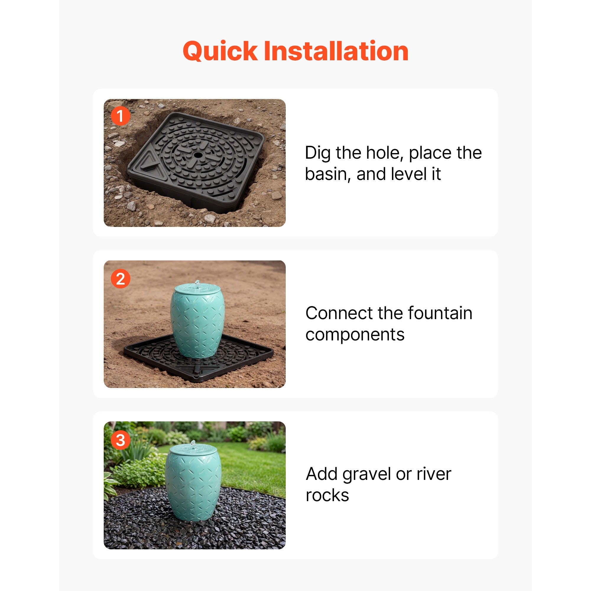 KFFKFF 30-Inch Water Feature Basin for Garden and Landscape, Durable Reservoir for Bubbling Rock and Decorative Statues, Supports Up to 500 lbs, Black