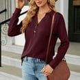 thumbnail image 5 of cfhntfmh Casual Shirts for Women Soft V Neck Buttons Knit Pullover Tops Lounge Long Sleeve Solid Color Tunic Blouses, 5 of 6