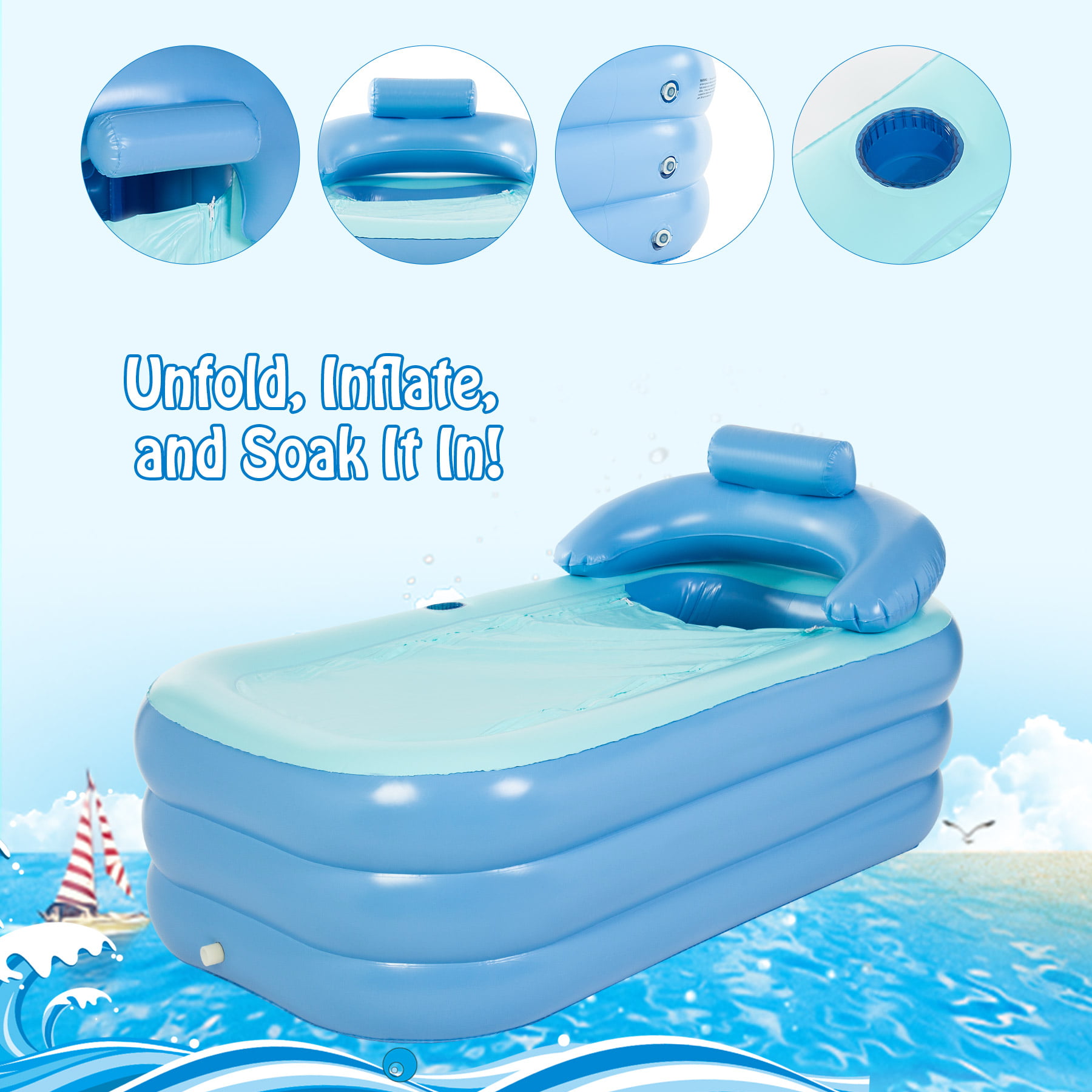 Inflatable Bathtub High-Density Blow Up Bath Tub Spa Hot Tub Zipper Cover