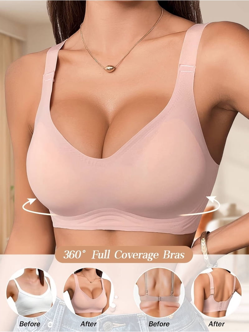 Jelly Draadloze BH Diepe V Push Up Naadloze T-Shirt Geen Onderdraad Ondersteunende Draadloze Comfortabele Full-Cup Bras, Zwart, 3XL