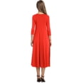 thumbnail image 4 of AURA Plus Size Women's 3/4 Sleeve A-line and Flare Midi Long Dress, 4 of 5