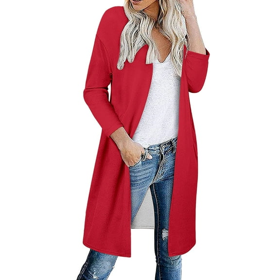 Women Cardigan Elegant Pockets Cover Up Casual Mid Long Length Tops Lightweight Cardigans