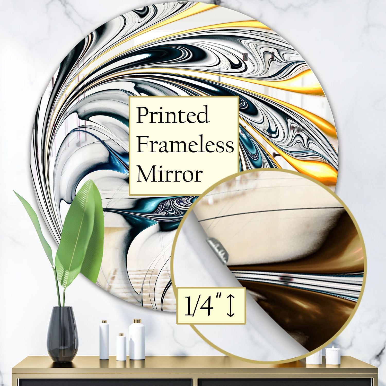 Designart 'White Stained Glass Floral Art' Miroir Moderne - Miroir Mural Contemporain Ovale ou Rond - 32x32