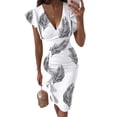 thumbnail image 3 of FASHIONWT Women Sexy V-Neck Smocked Casual Ruffle Pack Mini Hip Dress, 3 of 3
