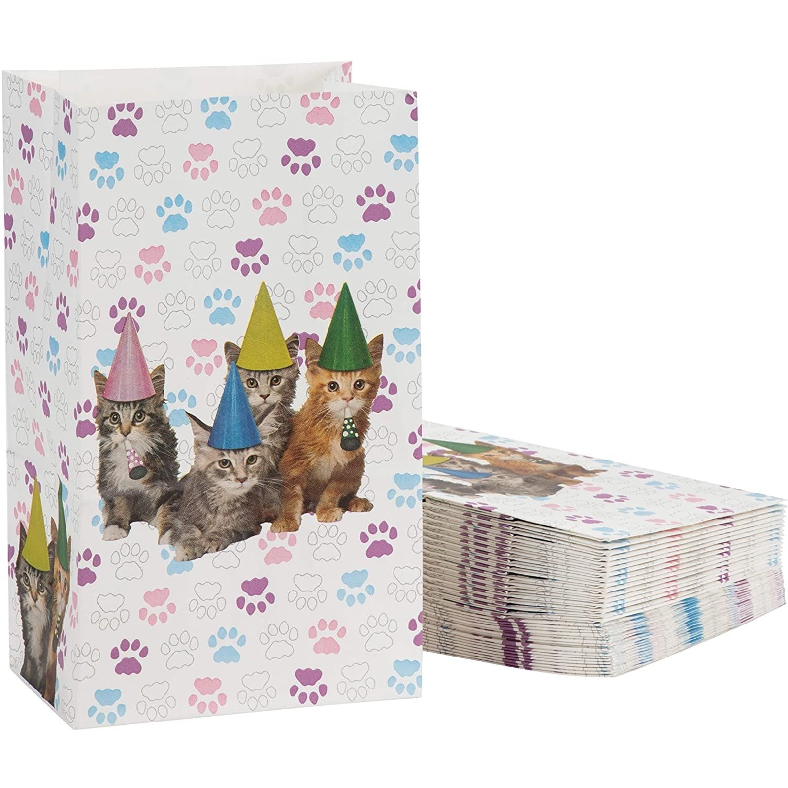 Cat Party Favor Bags 36-Pack Cat Birthday Pet Party Supplies Cats and Paws Design 5.1 x 8.7 x 3.2 Inches Juvale Small Paper Gift Bags for Goodies