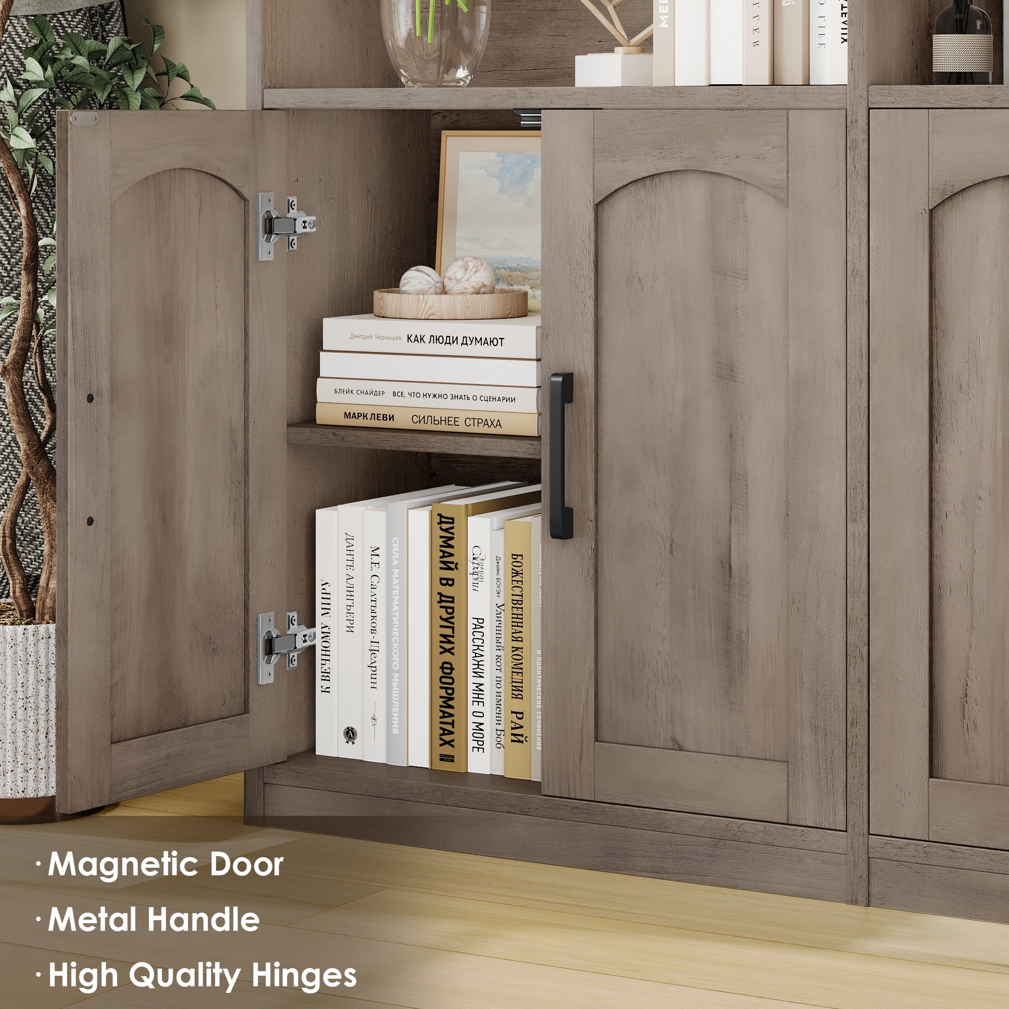 Homfa 73″ Tall Bookcases with Doors, 8 Cubes 6-Tier Double Row Bookshelf, Bookcase for Living Room Home Office, Wash Grey