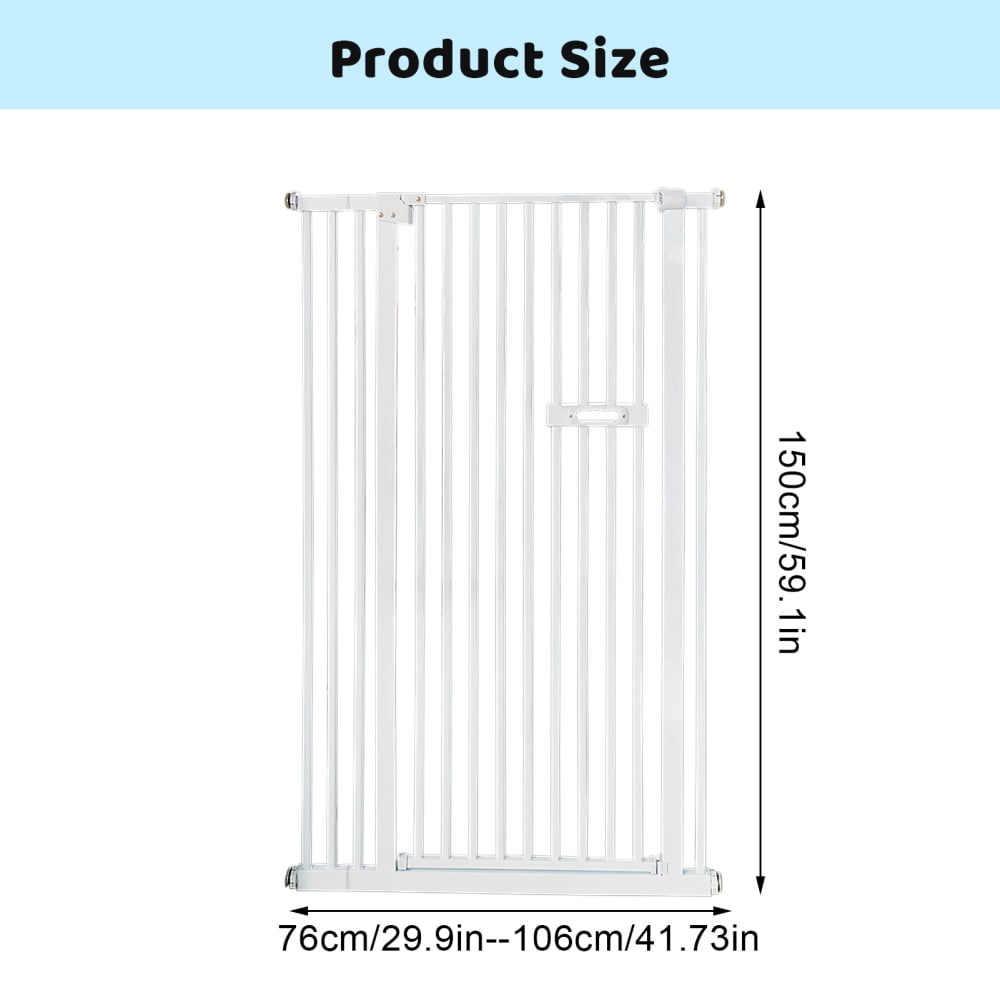 XIANERS 59 Inch High Extra Tall Cat Gate with Doors Locks Narrow Bar Spacing, Pressure Mounted 1.38inch Door Page Fence Spacing, Cat Door Way Indoor Use, White