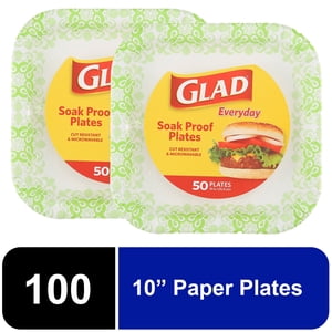 Glad Everyday 10" Square Paper Plates, Green Victorian, 100 Count