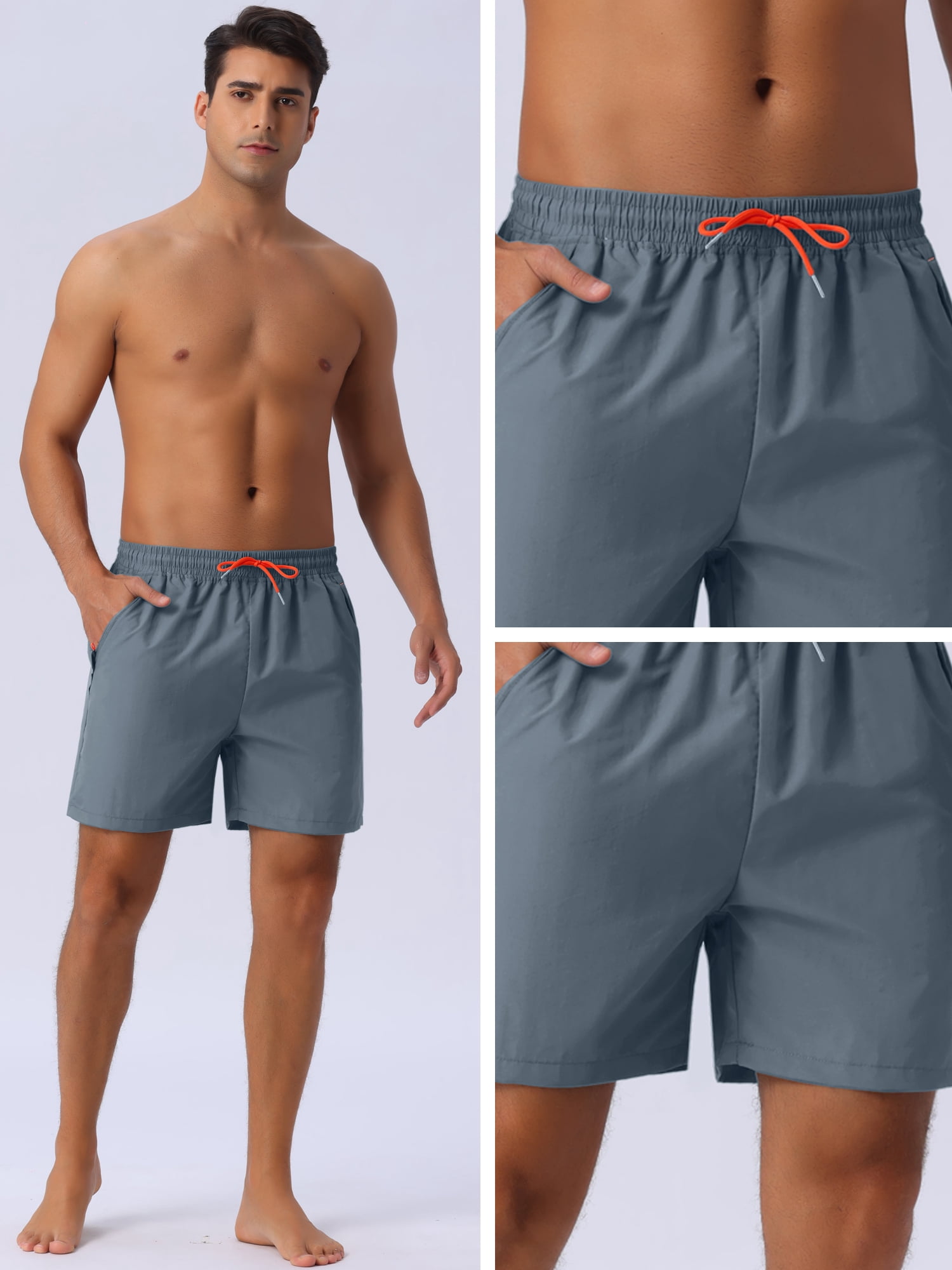 DARING DIVA Men's Elastic Waist Drawstring Mesh Lining Beach Shorts 32 Gray