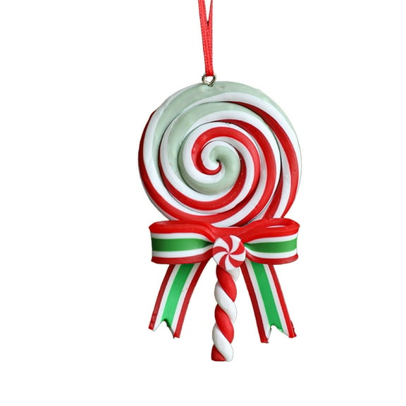 Lilixerw Christmas Tree Lollipop Ornaments,Polymer Clay Candy Cane Hanging Decorations with Ribbon,Sweet Candy Pendant Xmas Tree Wreath Party Supplies