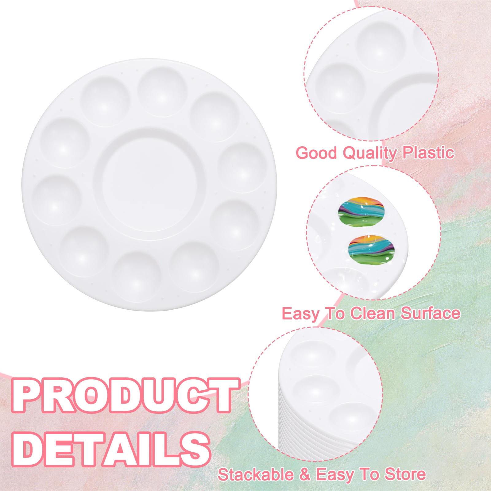Uxcell Paint Tray Palette, 10 Well Round Plastic Watercolor Palette Painting Tray for DIY Craft Art Class Painting Party Supplies Paint Holder(White, Pack of 20)