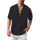 thumbnail image 1 of Camisa Henley De Lino Con Cuello Alto, Manga Larga, Casual,, 1 of 6