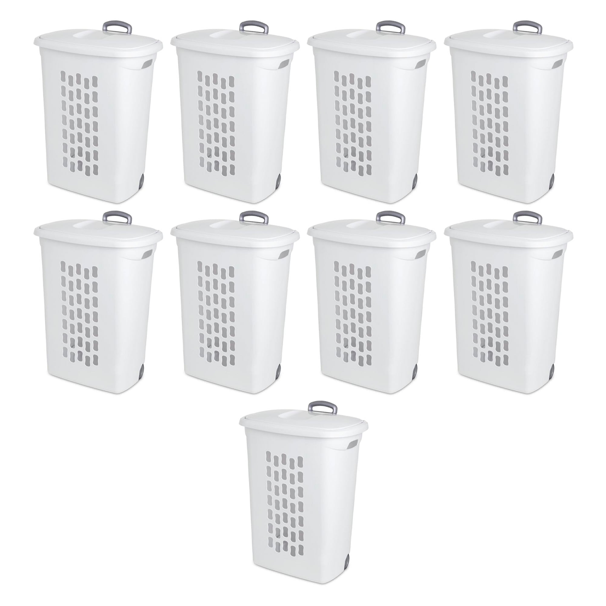 Sterilite White Laundry Hamper w/ LiftTop, Wheels, & Pull Handle, 9