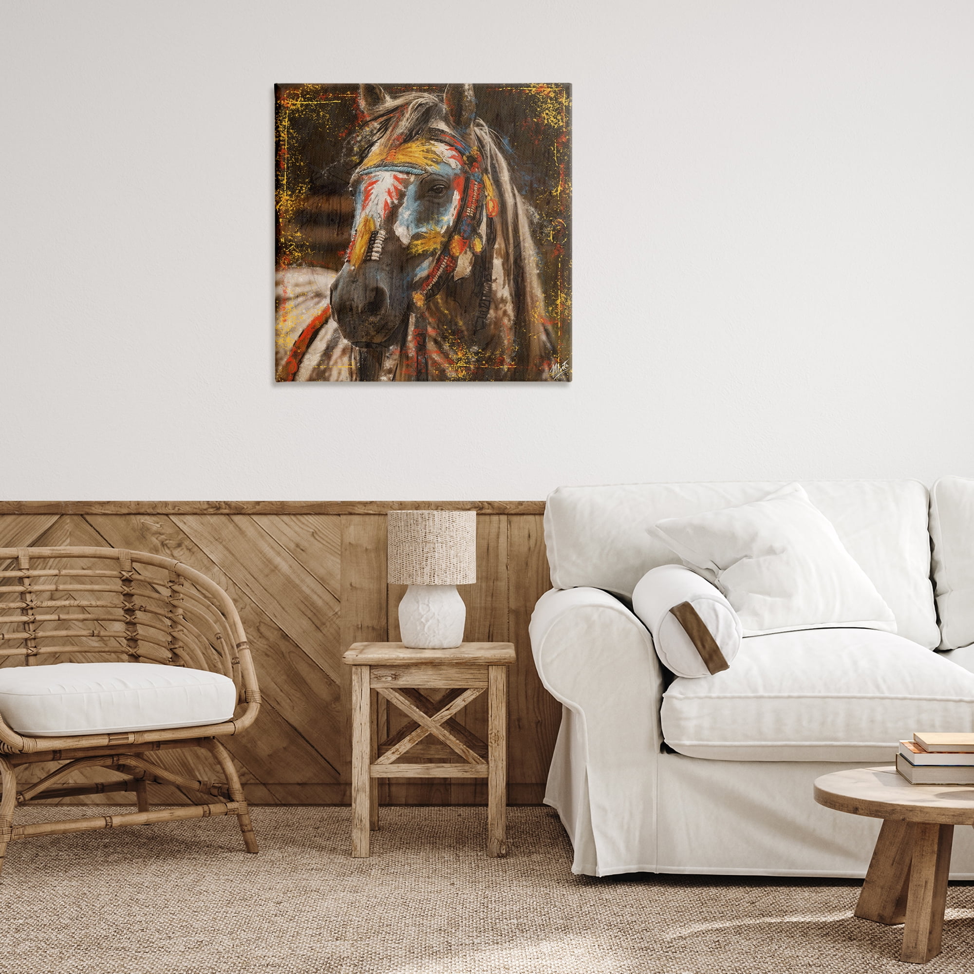 Stupell Industries Patterned Horse Visage Animals Painting Wrapped Canvas Art Print Wall Art, 30 x 30