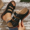 thumbnail image 2 of Xfvqtps Orthopedic Sandals for Women Wedge Slide Three Buckle Straps Open Toe Soft Sole Non Slip Beach Summer Walking Sandals Black, 2 of 9