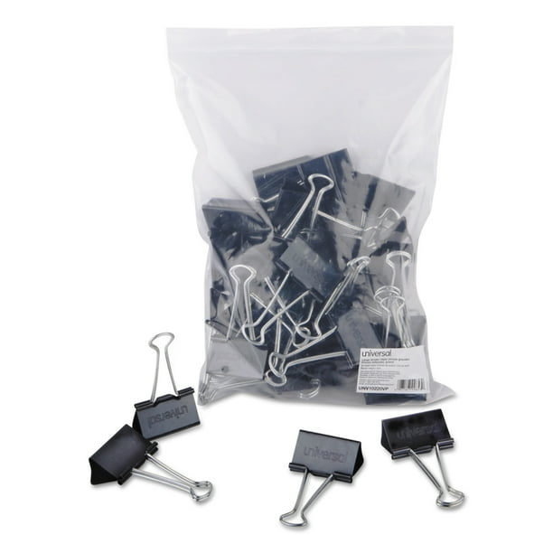 Universal Large Binder Clips, ZipSeal Bag, 1" Capacity, 2" Wide, Black