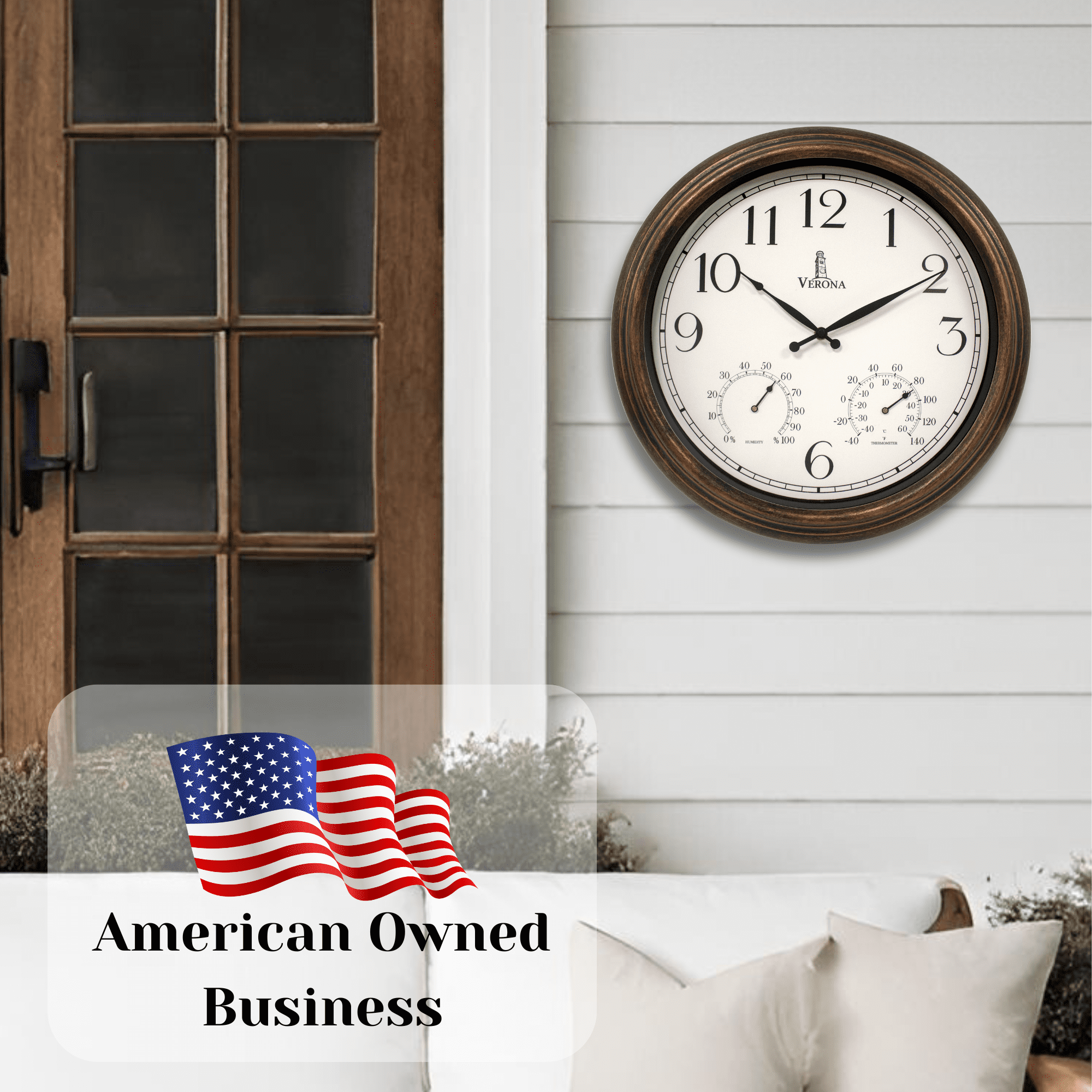 Outdoor Clock for Patio Large Waterproof with Thermometer - 24 inch Indoor Outdoor Wall Clock with Temperature and Humidity Combo - Weatherproof, Accurate & Easy to Read for Pool, Garden & Home Decor