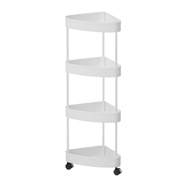 Estante de esquina con ruedas, cesta de almacenamiento para baño y cocina. 4 niveles blancos