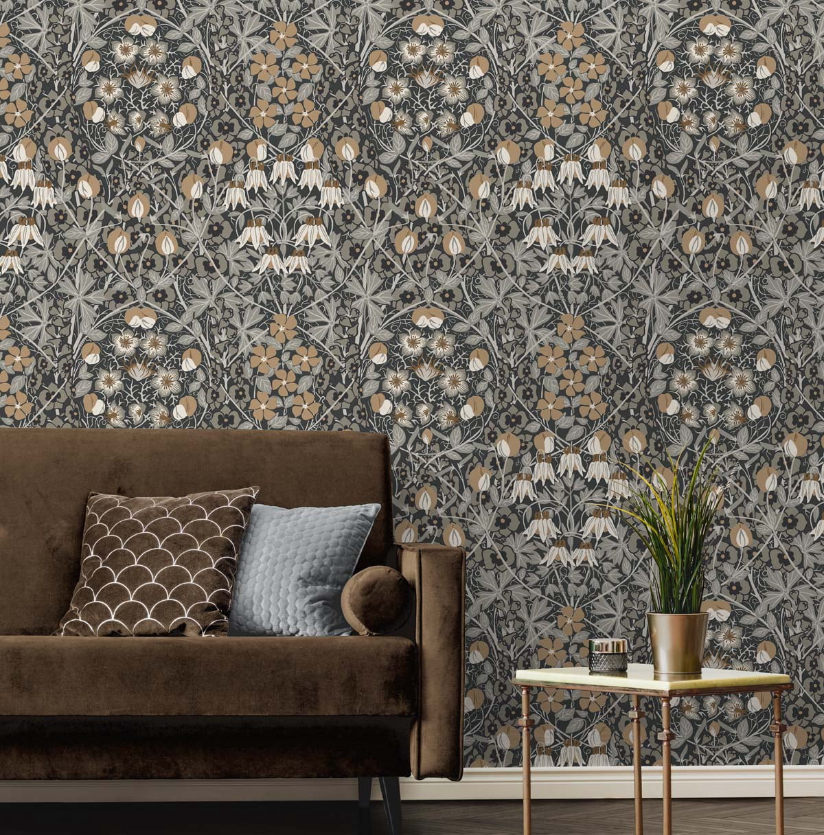 NextWall Wrought Iron & Chamois Tulip Garden Peel and Stick Wallpaper