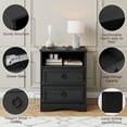 thumbnail image 6 of Nightstand Set of 2, Night Stand with Drawers, Accent Bed Side Table and End Table with Open Storage for Bedroom, Living Room,Black, 6 of 8