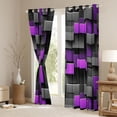 thumbnail image 3 of Manfei 3D Geometric Cubes Kitchen Curtains, Gray Purple Checkered Black Out Curtains Pack of 2 (42x63 Each), 3 of 6