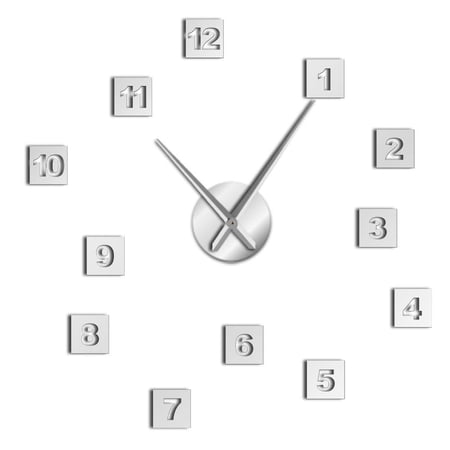 Blocks Mix Numbers Frameless Wall Clock Stickers, DIY Modern Decorative Clocks for Living Room, Bedroom, Office - Easy to Install, Large 3D Clock Design (Silver,27in)