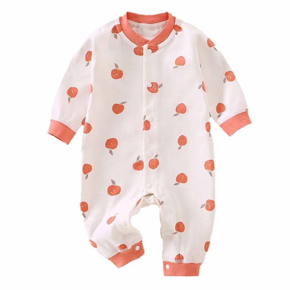 Lovskoo Baby Pajamas Romper,Cotton Long Sleeve Button Printing Embroidery Jumpsuit For Sleep and Play 6 Months White