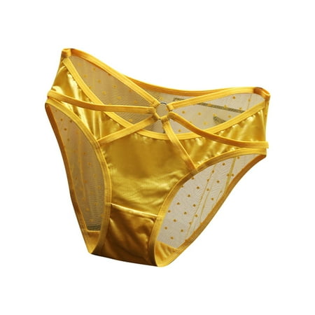 Riforla Womens Panties Lace Underwear for Women Transparent Low Waisted Hollowed Out Pure Desire Oversized Cotton Crotch Triangle Pants Silk Smooth Satin Bottom Pants Briefs for Women Yellow M