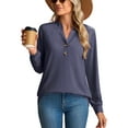 thumbnail image 2 of JYLFC Women Long Sleeve Tops with Button 2025 Fall Dressy Casual Henley Shirts Trendy Blouses Navy Blue 3XL, 2 of 6