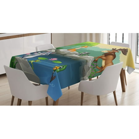 

Cartoon Decor Tablecloth Funny Mascots Animals by the Lake Moose Fox Squirrel Raccoon Kids Nursery Theme Rectangular Table Cover for Dining Room Kitchen 52 X 70 Inches Multi by Ambesonne