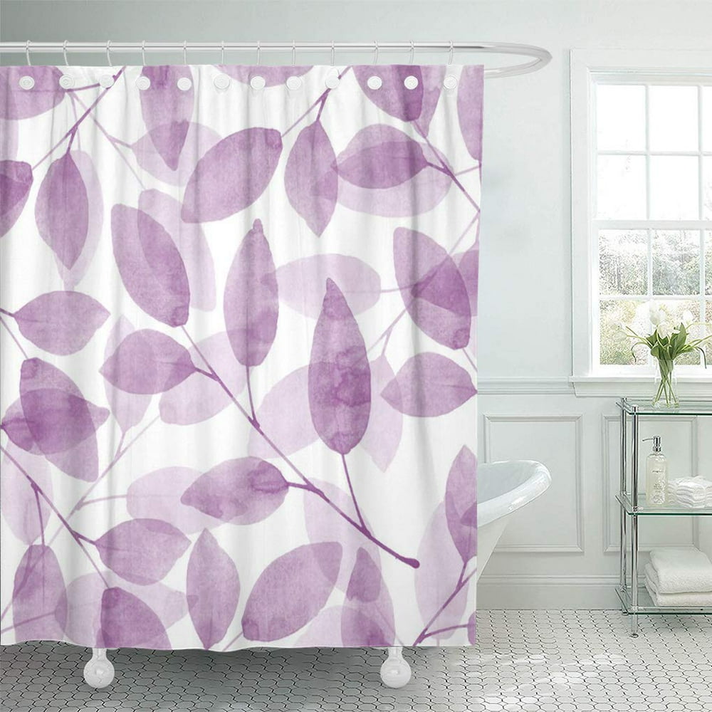 CYNLON Purple Pattern Plum Watercolor Leaves Abstract Lavender Violet White Bathroom Decor Bath