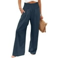 thumbnail image 7 of Women's Casual Pants High Waist Wide Leg Palazzo Pants For Women Smocked Elastic Waist Loose Comfy Casual Pajama Pants Pockets,Blue Women's Casual Pants XL, 7 of 7