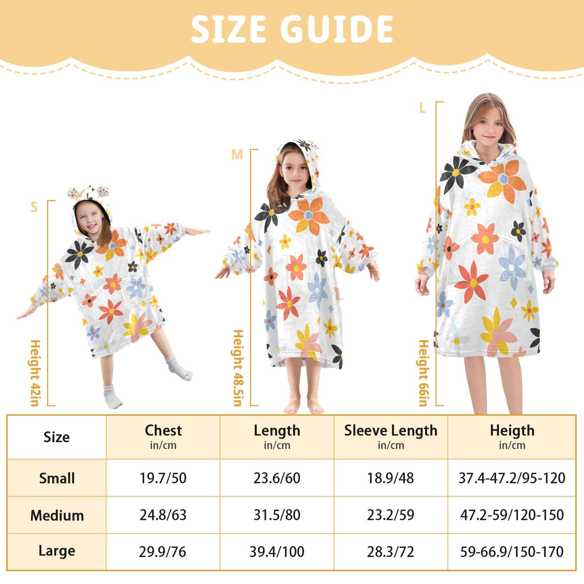 FORMRS Wearable Blanket Hoodie with Sleeves for Kids Cozy Flannel Sweatshirt, Colorful Retro Floral