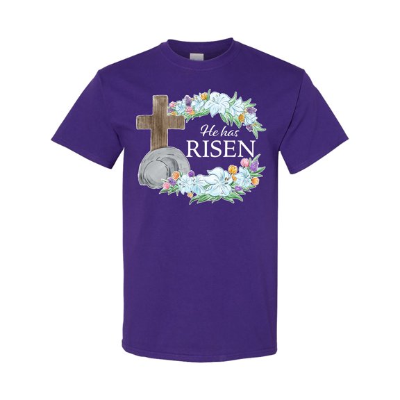 Inktastic Easter He Has Risen with Cross and Flowers T-Shirt