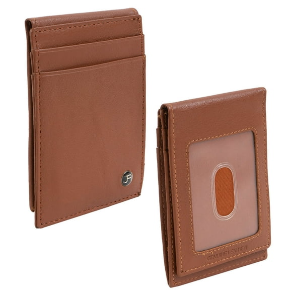 Jack Abrahams Mens Genuine Goat Nappa Leather Bi-Fold RFID ID Magnetic Money Clip Holder Wallet (Cognac)