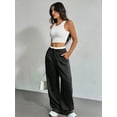thumbnail image 4 of Womens Baggy Wide Leg Pants Casual Stripe Elastic Waisted Palazzo Harem Pants with Pockets Black L, 4 of 5