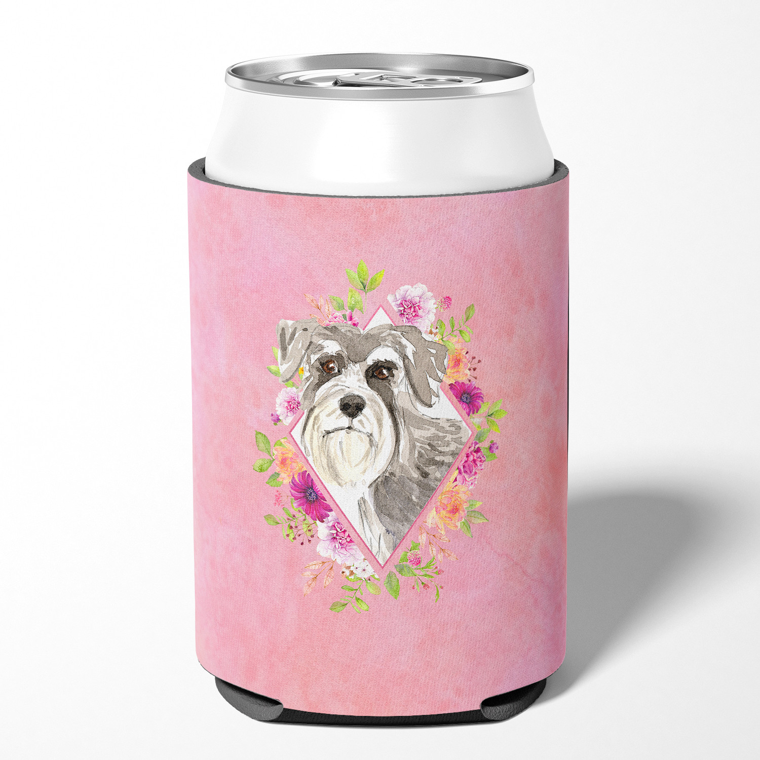 Carolines Treasures CK4215CC Schnauzer Design1 Pink Flowers Can or Bottle Hugger Can Hugger multicolor