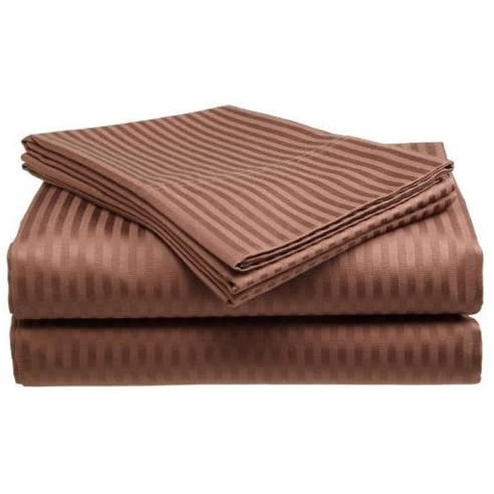 Ruthy's Textile 300 Thread Count 100 Cotton Sateen Dobby Stripe Bed Sheets Set (Queen, Coffee