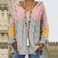 thumbnail image 2 of Women Christmas Sweater Women Sweater Hooded Long Sleeve Twist Texture Oversized Solid Color Loose Fit Ribbed Cuffs Knitting Tops, 2 of 5