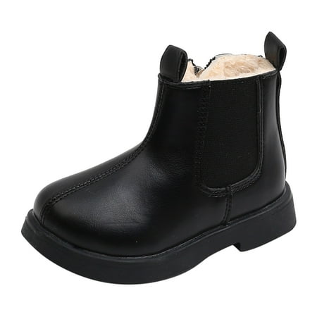 

Ketyyh-chn99 Girl Boots Kids Ankle Boots Warm Side Zipper Boots Low heel Short Booties Winter Snow Boots Anti-Slip Outdoor Shoes for Little Kids Black 24