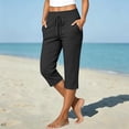 thumbnail image 2 of Nooxsoe Summer Travel Lounge Yoga Capri Pants for Women High Waist Drawstring Elastic Straight Mid-Calf Leg Side Patch Pockets Loose Fit Breathable Soft Stretch Casual Gym Golf Trousers Gray XXL, 2 of 9