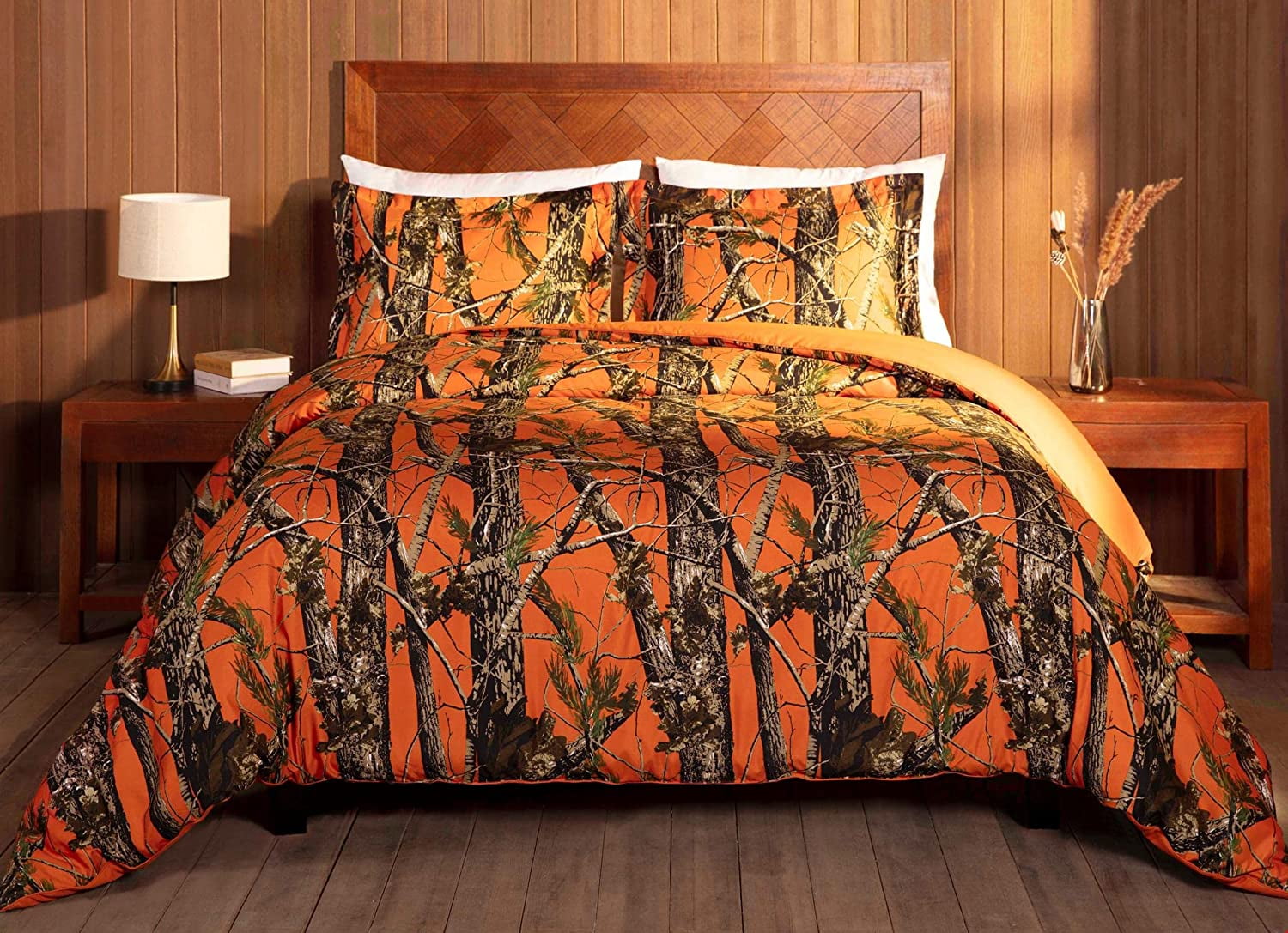 Chezmoi Collection Salem 2-Piece Cabin Lodge Forest Woods Comforter Set, Nature Camo Tree Leaves Printed Soft Microfiber Bedding, Orange, Twin
