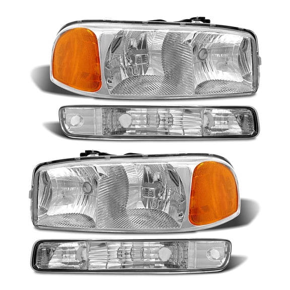 ADCARLIGHTS compatible with 1999-2006 Sierra Headlight Assembly for 99-06 GMC Sierra 1500 2500 3500/00-06 GMC Yukon Clear Lens Chrome Housing with Amber Reflector Headlamp Replacement Left and Right