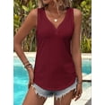 thumbnail image 4 of Fashion Button Embroidered Eyelet Tank Top Women Summer Tops Casual Country V Neck Tee Shirts Sleeveless Loose Blouse Dark red L, 4 of 9