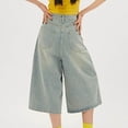 thumbnail image 4 of VNKIDY Women's Casual Pants Summer Solid Color Denim Bermuda Shorts High Waisted Capri Pants For Casual Daily Wear Leisure Jean Shorts, 4 of 6